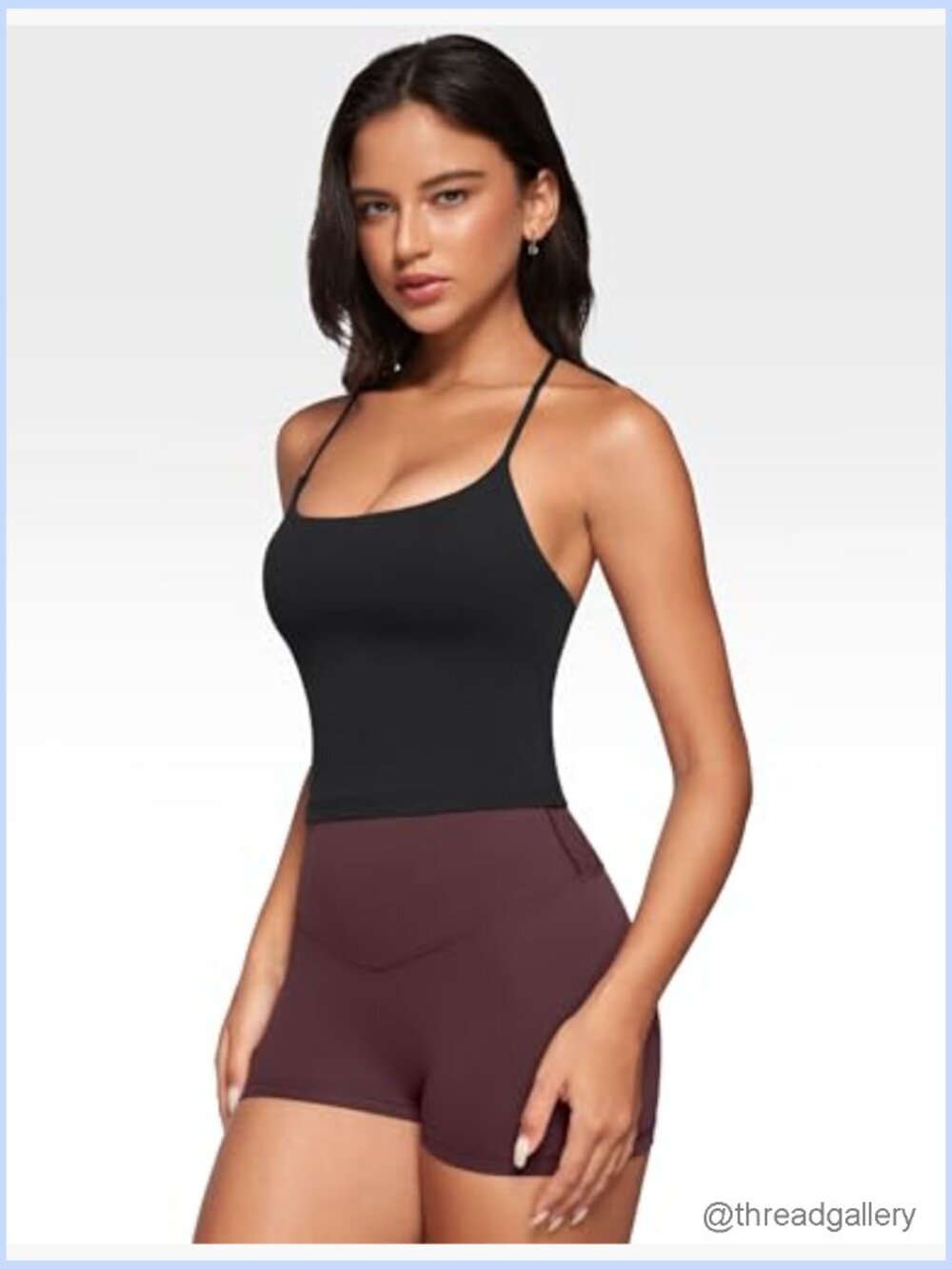 Low Scoop Neck Tank Top Built in Bra U Back Criss Cross Strap Sleeveless - Picture 2 of 4